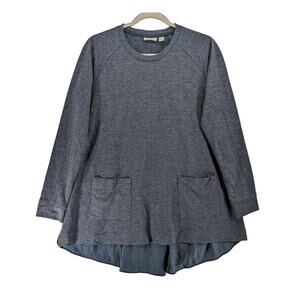 Logo Lounge Tunic Blouse XS Gray Crew Neck Long Sleeve Pockets Hi Low Knit Loose